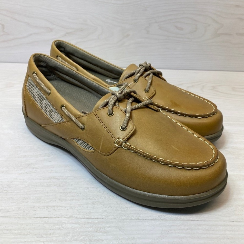 Apex Mens 13 Wide Boat Shoes A2200W Loafers Tan Leather Slip Resistant Nautical
